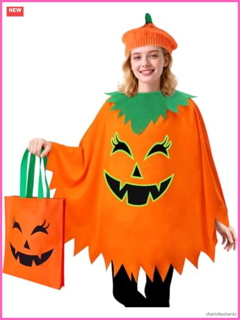 Glow in the Dark Pumpkin Women's Halloween Costume Poncho